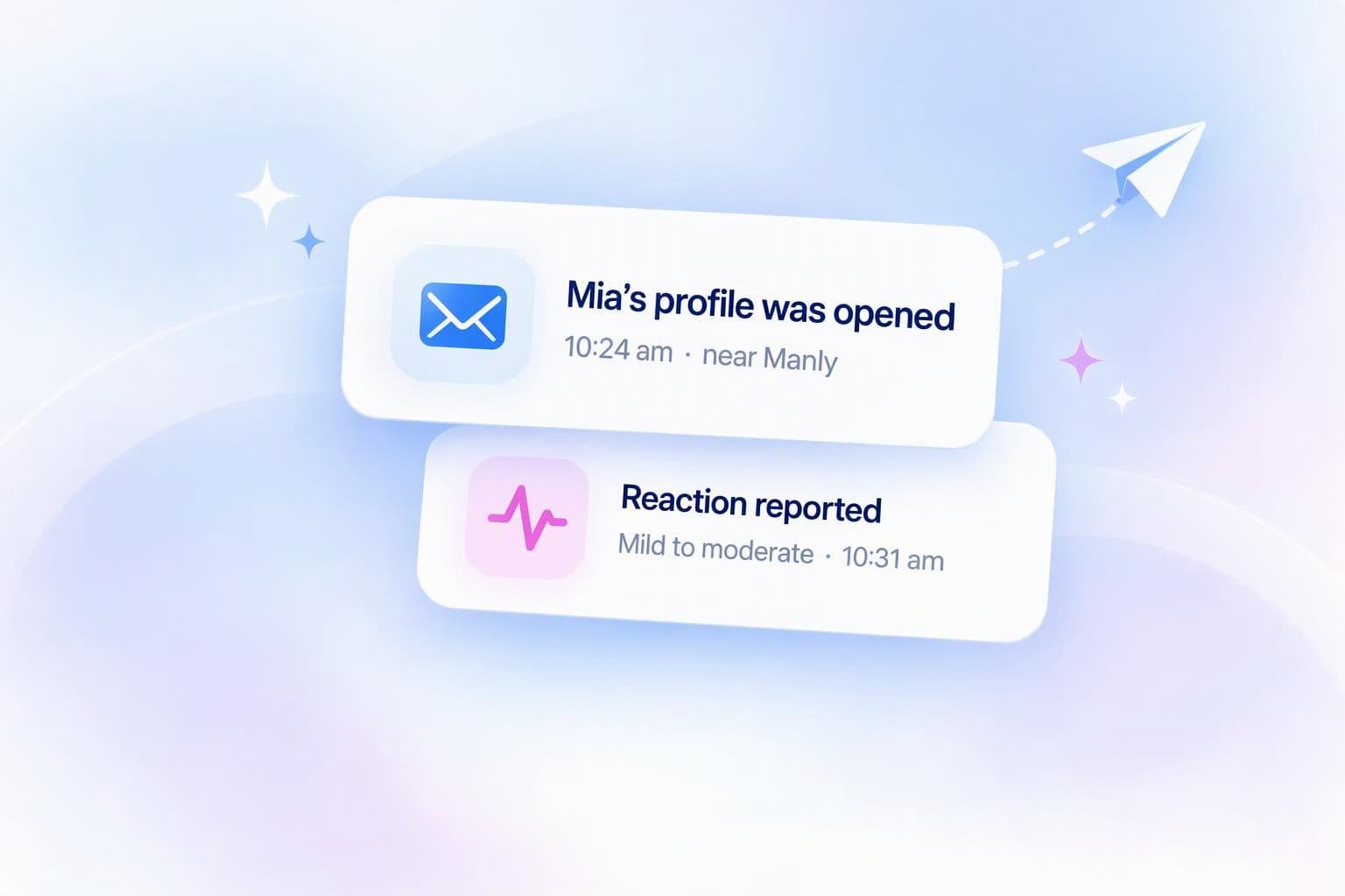 Email alerts saying a profile was opened and a mild to moderate reaction was reported